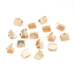 304 Stainless Steel Ribbon Crimp Ends, Golden, 7x8x6mm, Hole: 1x2.5mm(STAS-L244-52G)