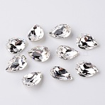 Faceted Teardrop K9 Glass Rhinestone Cabochons, Pointed Back & Back Plated, Grade A, Crystal, 18x13x6mm(RGLA-I001-18x13mm-001)