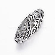 Tibetan Style Alloy Beads, Hollow, Oval, Antique Silver, 25.5x10.5mm, Hole: 2mm(TIBE-YC29812)