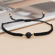 Synthetic Blue Goldstone Round Braided Bead Bracelet, Black Adjustable Bracelet, Bead: 8mm(IG5594-15)