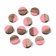 Resin & Wood Cabochons, Flat Round, Light Coral, 10x2.5~4mm(X-RESI-S358-70-H41)