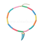 Handmade Polymer Clay Heishi Beads Pendant Necklaces, with Brass Beads, Synthetic Turquoise Pendants and Alloy Lobster Claw Clasps, Scabbard/Tusk Shape, Colorful, 18.1 inch(46cm)(X1-NJEW-JN02817)