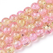 Spray Painted Crackle Glass Beads Strands, Round, Two Tone, Pearl Pink, 8mm, Hole: 1.3~1.6mm, about 100pcs/strand, 31.4 inch(CCG-Q002-8mm-03)