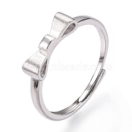 925 Sterling Silver Adjustable Ring Settings, with S925 Stamp, Bowknot, Real Platinum Plated, US Size 8(18.1mm)(STER-T007-05P)