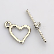 Tibetan Style Alloy Toggle Clasps, Lead Free and Cadmium Free, Heart, Platinum, 18x14mm, Hole: 1.5mm(TIBE-LF5112YKG-P-LF)