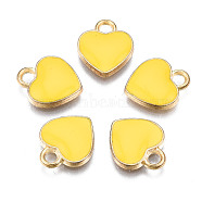Alloy Enamel Charms, Heart, Light Gold, Gold, 12x10x2mm, Hole: 2mm(X-ENAM-S121-041K)