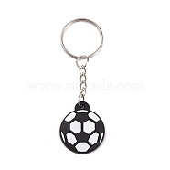 Iron Keychains, with PVC Pendants, Football, 8.5cm(KEYC-L034-01P-02)