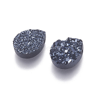 Imitation Druzy Gemstone Resin Beads, teardrop, Black, 12x9x3~3.5mm, Hole: 1.2mm(RESI-L026-C01)