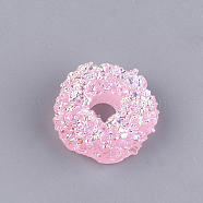 Resin Cabochons, AB Color Plated, Donut, Imitation Food, Pink, 17~18.5x7~8mm(CRES-T010-48D)