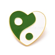 Heart with Yin Yang Pattern Enamel Pin, Lucky Alloy Enamel Brooch for Backpack Clothes, Golden, Green, 29x30x10.5mm, Pin: 1mm(JEWB-O007-A05)