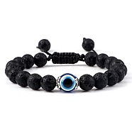 Evil Eye Beaded Bracelets, Round Natural Lava Rock Adjustable Bracelets for Men(UQ1109-3)