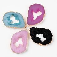 Druzy Resin Big Pendants, Imitation Geode Druzy Agate Slices, with Edge Light Gold Plated Iron Loops, Nuggets, Mixed Color, 51x36~37x7~8mm, Hole: 1.8mm(RESI-R428-020)