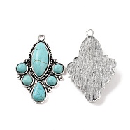 Alloy Pendants, with Synthetic Turquoise, Flower Charms, Antique Silver, 45x30x6.5mm, Hole: 2.5mm(FIND-TAC0023-06AS)