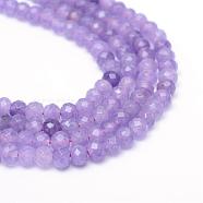 Faceted Rondelle Dyed Natural White Jade Bead Strands, Medium Purple, 8~9x5~6mm, Hole: 1mm, about 70pcs/strand, 14.5 inch(G-R343-6x8-03)
