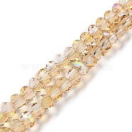 Transparent Electroplate Glass Beads Strands, AB Color, Faceted Lantern, BurlyWood, 6x4.5mm, Hole: 1.4mm, about 98pcs/strand, 17.72''(45cm)(GLAA-Q099-H01-05)