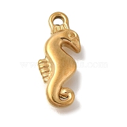 Ion Plating(IP) 304 Stainless Steel Pendants, Sea Horse Charm, Golden, 16.5x6.5x3.2mm, Hole: 1.2mm(STAS-M075-24G)