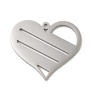 304 Stainless Steel Pendants, Laser Cut, Heart Charm, Stainless Steel Color, 30.5x35x1.5mm, Hole: 1.8mm(STAS-K270-19P)