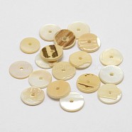 Natural Shell Bead Spacers, Disc/Flat Round, Heishi Beads, Seashell Color, 15x2mm, Hole: 2mm, about 500pcs/bag(SHEL-P004-02)