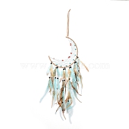 Moon Woven Net/Web with Feather Pendant Decoration, Tassel Wall Hanging Decoration, for Home Bedroom Car Ornaments Birthday Gift, Pale Turquoise, 640mm(HJEW-I013-04)