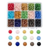 15 Colors Transparent Glass Beads, Frosted, Round, Mixed Color, 6mm, Hole: 1mm, about 70pcs/color, 15 colors, 1050pcs/box(FGLA-JP0001-04-6mm)