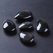Natural Obsidian Beads, No Hole, Teardrop, 31~46x21.5~30x10~15mm(G-I280-01)