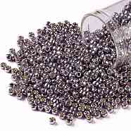 TOHO Round Seed Beads, Japanese Seed Beads, (PF568) PermaFinish Light Amethyst Metallic, 8/0, 3mm, Hole: 1mm, about 222pcs/bottle, 10g/bottle(SEED-JPTR08-PF0568)