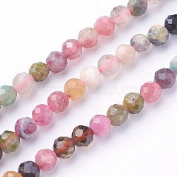 Natural Tourmaline Beads Strands, Faceted, Round, Colorful, 4~4.5mm, Hole: 0.6mm, about 90~100pcs/strand, 14.5~16.1 inch(37~41cm)(G-F619-20B-4mm)