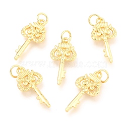Alloy Pendants, Long-Lasting Plated, with Jump Ring, Key, Real 18K Gold Plated, 21x10.5x2.8mm, Hole: 3.5mm(PALLOY-B024-34G)