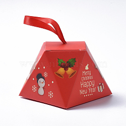 Christmas Gift Boxes, with Ribbon, Gift Wrapping Bags, for Presents Candies Cookies, Red, 8.1x8.1x6.4cm(X-CON-L024-E02)