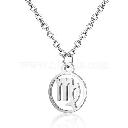 201 Stainless Steel Pendants Necklaces, Flat Round with Constellations, Virgo, 16.3 inch(40cm)x1mm(NJEW-S063-TN505-6)