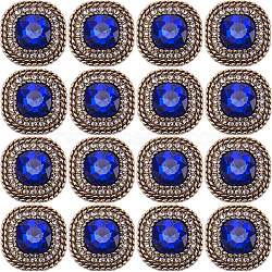 16Pcs Alloy Rhinestone Shank Buttons, 1-Hole, Light Gold, Square, Sapphire, 24x24x11mm, Hole: 2.5mm(BUTT-GF0003-51A)