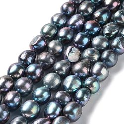 Natural Cultured Freshwater Pearl Beads Strands, Two Side Polished, Dyed, Grade 6A+, Black, 9~11x9~10x6~8mm, Hole: 0.6mm, about 37~40pcs/strand, 14.96''(38~39cm)(PEAR-Z002-24)