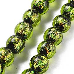 Handmade Foil Lampwork Beads Strands, Round, Green Yellow, 10mm, about 40pcs/strand, 14.57''(37cm)(FOIL-K003-06B-21)