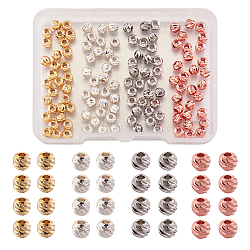 Brass Spacer Beads, Fancy Cut, Rondelle, Mixed Color, 3.5x3mm, Hole: 1.5mm, 4colors, 30pcs/color, 120pcs/box(KK-PJ0001-01)