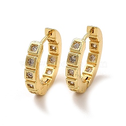 Clear Cubic Zirconia Square Hoop Earrings, Rack Plating Brass Jewelry for Women, Lead Free & Cadmium Free, Real 18K Gold Plated, 18x19x3.5mm, Pin: 0.8mm(EJEW-G342-10G)