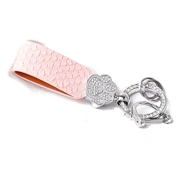 Zinc Alloy Keychain, with Rhinestone and PU Leather, Paw Print, Pink, 11x2.3cm(PW-WG21241-10)