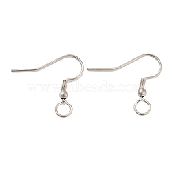 Tarnish Resistant 304 Stainless Steel Earring Hooks, French Hooks with Coil and Ball, Stainless Steel Color, 21 Gauge, 22x23x3mm, Hole: 4mm, Pin: 0.7mm(STAS-B047-30P)