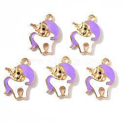 Alloy Enamel Pendants, Unicorn, Light Gold, Lilac, 20x15x3.5mm, Hole: 2.0mm(X-ENAM-R058-08C)