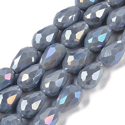 Opaque Solid Color Electroplate Glass Beads Strands, AB Color Plated, Faceted, Teardrop, Slate Gray, 11.5x8mm, Hole: 1.2mm, about 55~57pcs/strand, 25.59 inch(65cm)(EGLA-N013-P8mm-B05)