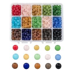 15 Colors Transparent Glass Beads, Frosted, Round, Mixed Color, 6mm, Hole: 1mm, about 70pcs/color, 15 colors, 1050pcs/box(FGLA-JP0001-04-6mm)