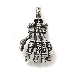 316 Surgical Stainless Steel Pendants, Skeleton Hand Charm, Antique Silver, 34.8x19.5x11mm, Hole: 5.5x5mm(STAS-E212-160AS)