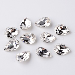 Faceted Teardrop K9 Glass Rhinestone Cabochons, Pointed Back & Back Plated, Grade A, Crystal, 18x13x6mm(RGLA-I001-18x13mm-001)
