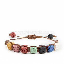 Handmade Weave Random Macaron Color Adjustable Dyed Natural Lava Rock Braided Bead Bracelets for Women Men, Square, (RY4877-3)