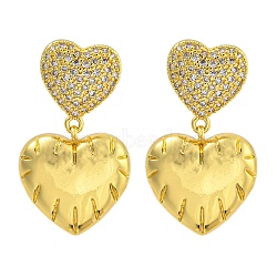 Rack Plating Brass Micro Pave Clear Cubic Zirconia Stud Earrings, Cadmium Free & Lead Free, Real 18K Gold Plated, Heart, 33x19.5mm(EJEW-I313-15E-G)