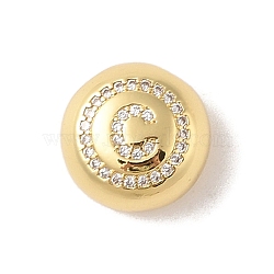 Rack Plating Brass & Cubic Zirconia Pendants, Cadmium Free & Lead Free, Long-Lasting Plated, Flat Round with Letter, Letter C, 13x7mm, Hole: 4x3mm(KK-Z047-07G-C-RS)