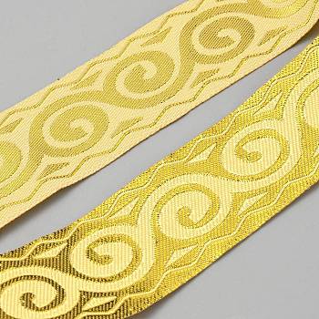 Ethnic Style Polyester Jacquard Flower Ribbon, Tyrolean Ribbon, Garment Accessories, Cloud, 1-1/4 inch(33mm)