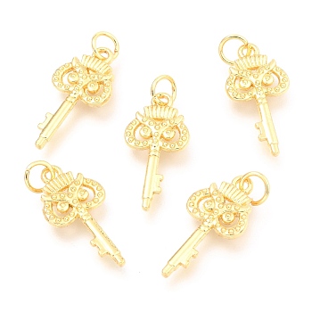 Alloy Pendants, Long-Lasting Plated, with Jump Ring, Key, Real 18K Gold Plated, 21x10.5x2.8mm, Hole: 3.5mm