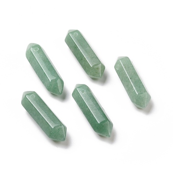Natural Green Aventurine Double Terminal Pointed Pendants, Faceted Bullet Charm, 30~35x8~9x8~9mm, Hole: 1.4mm