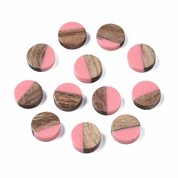 Resin & Wood Cabochons, Flat Round, Light Coral, 10x2.5~4mm
