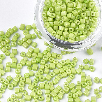 Baking Paint Glass Beads, Cube, Green Yellow, 3~6x2~2.5x2~2.5mm, Hole: 1mm, about 15000pcs/bag
